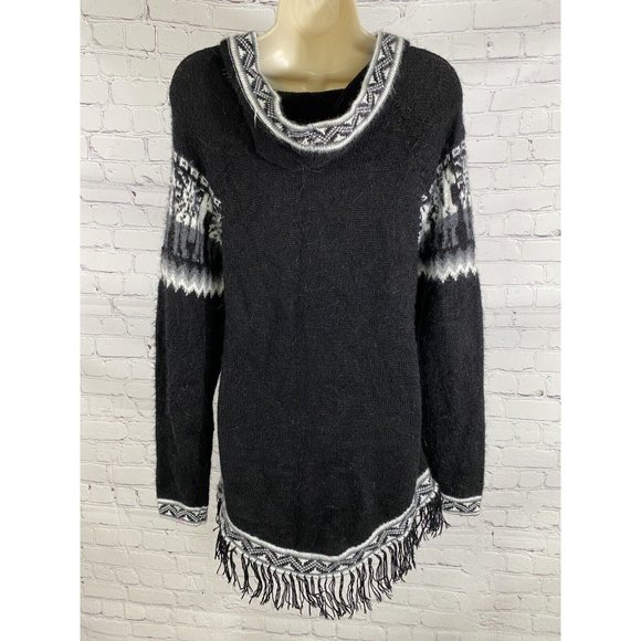 Kactus Artesanias Hooded Alpaca Knitted Pullover Tasseled Front Pocket One Size - Picture 4 of 10